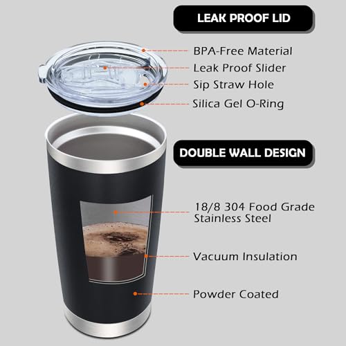 20oz Tumbler with Lid Stainless Steel Tumblers Insulated Mug Black 6P (6 Count)
