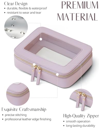 Clear Makeup Bag with Zipper Women Travel Toilrty Bag Purple Medium
