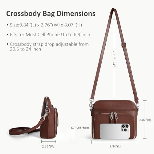 Genuine Leather Crossbody Bags for Women Travel Wallet Purse Coffee