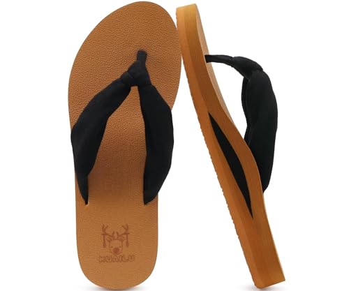 Flip Flops for Women Arch Support Summer Beach Sandals Black Size 8