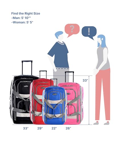 33 inch Jumbo Size 8 Pockets Wheeled Rolling Duffel Bag Water Resistant Luggage Lightweight Travel Suitcase with Retractable Handle