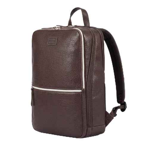 Leather Laptop Backpack for Men with Trolley Strap 16L Slim