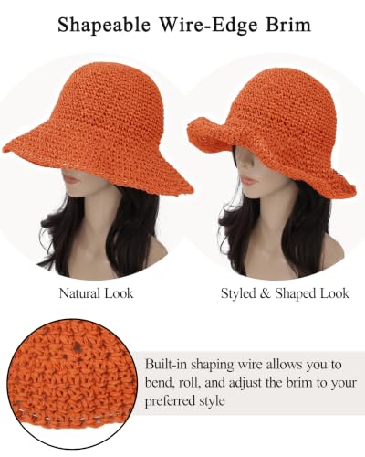 Womens Crochet Straw Sun Hat Foldable Floppy Wide Brim Beach Hat for Summer