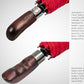 Folding Umbrella Real Wood Handle Auto Open Close Vibrant Red