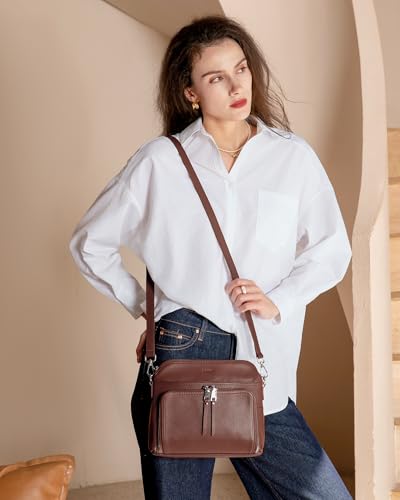 Genuine Leather Crossbody Bags for Women Travel Wallet Purse Coffee