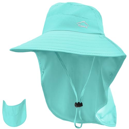 Sun Hat for Men Women with Neck Flap& Removable Face Cover Wide Brim