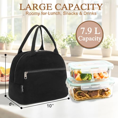 Lunch Bag for Women Insulated Lunch Box Corduroy Lunch Tote Cooler for Travel Work Picnic