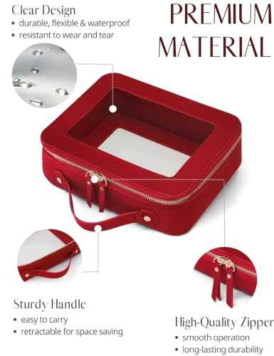 Clear Large Makeup Bag Mahjong Tile Bag with Zipper and Handle Red