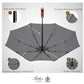 Folding Umbrella Lux Hardwood Handle Auto Open Close Metallic Gray