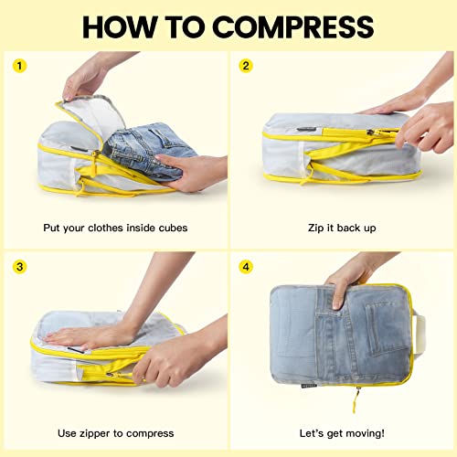 Premium Compression Packing Cubes with See Through Mesh for Suitcases (7 Count)