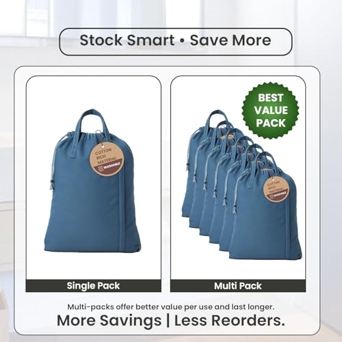 LFH Home Large Premium Cotton Rich Canvas Laundry Bag with Drawstring and Handles Heavy Duty (6 Count)