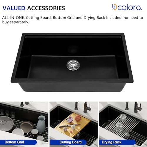 Matte Black Quartz Kitchen Sink 33” Undermount Single Bowl