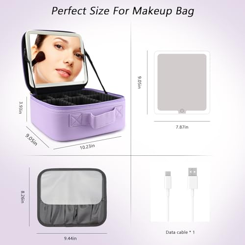 Travel Makeup Bag with LED Mirror Travel Makeup Organizer with 3 Lighted Settings