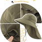 UPF 80+ Sun Hat for Men Women Wide Brim Fishing Hat with Neck Flap Summer Safari UV Protection Bucket Hat Army Green