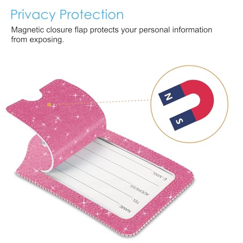 Luggage Tags Privacy Cover ID Label with Stainless Steel Loop and Address Card for Travel Bag Suitcase (2 Count)