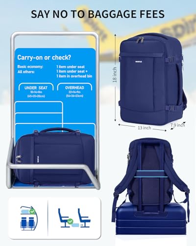 18" Travel Backpack Airlines Approved Personal Item Bag Women Navy