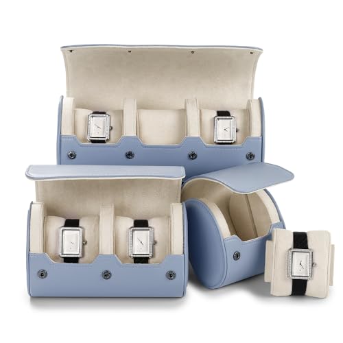2 Slot Leather Watch Organizer Case Light Blue