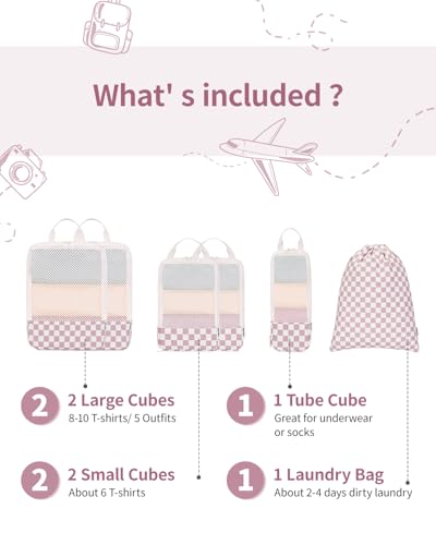 6 Set Compression Packing Cubes for Travel Women Men
