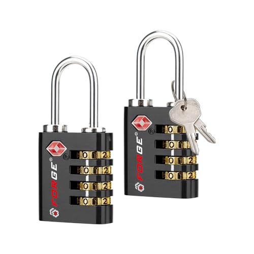 Dual-Opening: Key or Combination Access Lock, Use Key to Recover Code If Forgotten, TSA Approved Locks for Luggage, Pelican case, Travel, Gym, School, Stainless Steel Shackle. (Black 2 Pk) (2 Count)