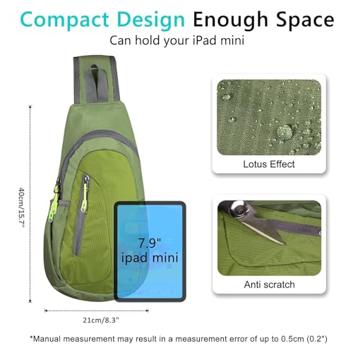 Small Sling Bag Lightweight Crossbody Bag for Women Men Hiking Backpack Travel Shoulder Bag Chest Daypack for Gym Work Outdoor Sports Army Green Grass Green