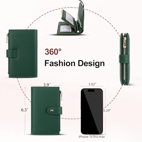 Womens Wallet RFID Blocking Leather Trifold Clutch Wallet Credit Card Holder Ladies Travel Wallet Purse with Passport