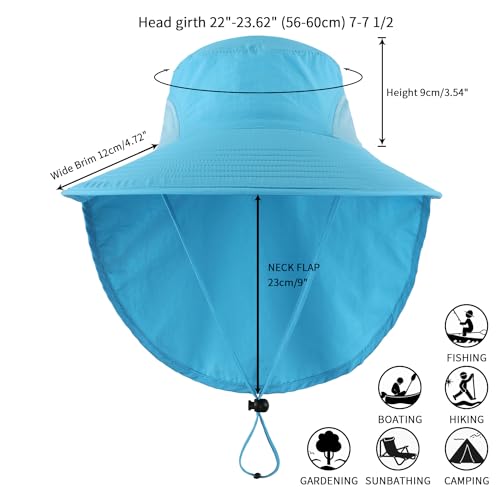 Outdoor UPF50+ Sun Hat Wide Brim Mesh Fishing Hat with Neck Flap