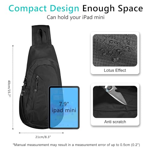 Small Sling Bag Lightweight Crossbody Bag for Women Men Hiking Backpack Travel Shoulder Bag Chest Daypack for Gym Work Outdoor Sports Black Black