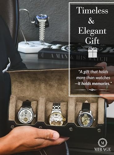 Watch Travel Case for Men Leather Watch Roll for Travel Organizer and Display 3 Watch Case Full (52 Count)
