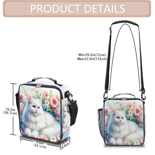 Cat Flower Kids Lunch Box for Girls Boys Reusable Insulated Lunch Bag for Kids Toddler Thermal Cooler Spacious Lunchbox with Shoulder Strap Lunchbag for School Work Picnic (print 12)