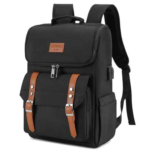 Vintage Backpack Travel Laptop Backpack with usb Charging Port for Women & Men College Backpack Fits 15.6 Inch Laptop Black Brown