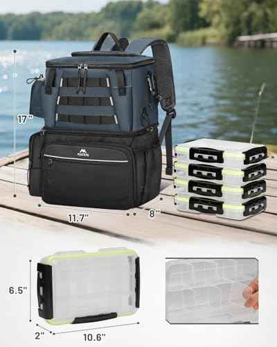 Fishing Tackle Box Backpack with 4 3600 Trays