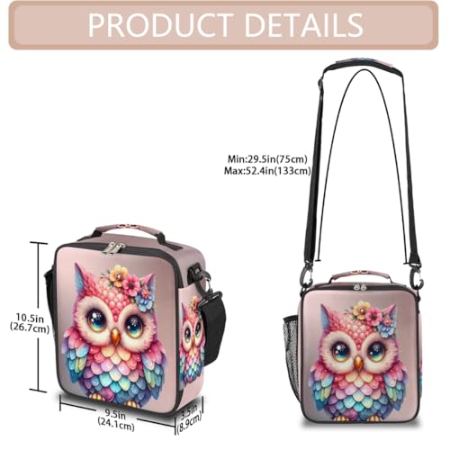 Cute Pink Owl Kids Lunch Box for Girls Boys Reusable Insulated Lunch Bag for Kids Toddler Thermal Cooler Spacious Lunchbox with Shoulder Strap Lunchbag for School Work Picnic (A06:owl)