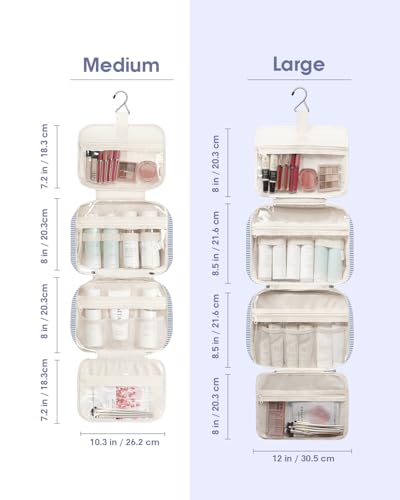 Striped Travel Toiletry Bag for Women Large Hanging Makeup Bag Organizer Toiletries Bag for Full Size Essentials Accessories Cosmetics