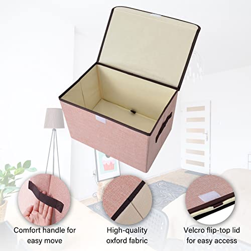Linen Fabric Foldable Storage Cube Bin Organizer Basket with Flip (4 Count)