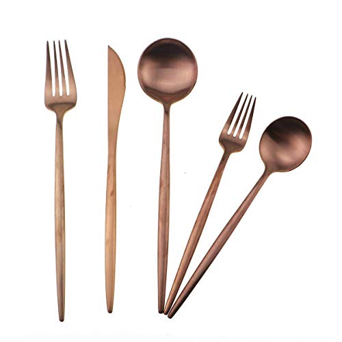 20-Piece 18/10 Stainless Steel Flatware Silverware, Luxury Dinnerware Set Travel Cutlery Tableware Include Knife Fork Spoon Service for 4,Healthy & Eco-Friendly Dishwasher Safe (Rose Gold) (4 Count)