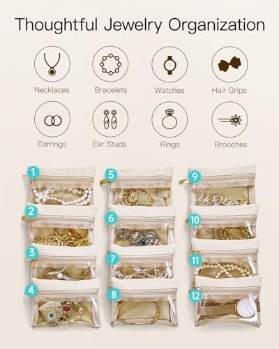 Jewelry Organizers and Storage with Clear 12 Velvet Bags (12 Count)