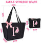 Tote Bag, A-Z Initial Monogrammed Waterproof Tote Bag, Bridesmaid Gifts for Women, Black and Pink (P, Black Set)