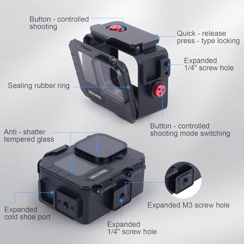 Aluminum Waterproof Case for GoPro HERO13 Black HERO12 HERO11 HERO10 HERO9 Action Camera 80M Deep Waterproof Horizontal and Vertical Shooting Switch