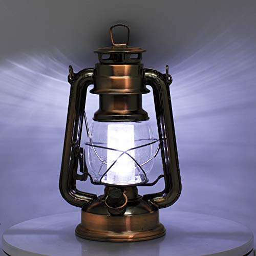 LED Vintage Lantern Metal Hanging Hurricane 12 LED Dimmer Switch Cold White Battery Operated Power Outage Indoor Camping Lighting Outdoor Brooklyn (2 Count)