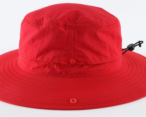 Summer Sun Hat for Men Women UV Protection Safari Hat for Fishing Hiking Outdoor Cowboy Bucket Hat UPF 50+ Red