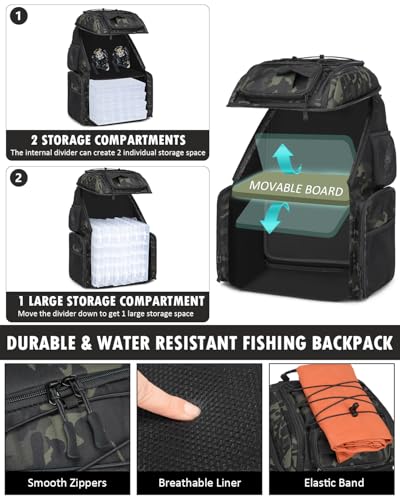 50L Fishing Backpack with Tackle Boxes