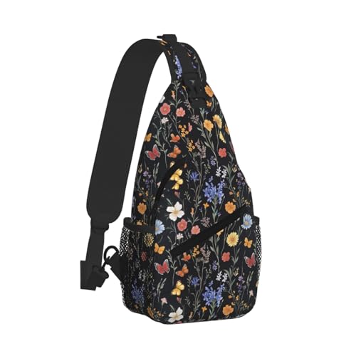Sling Bag Vintage Botanical Flower Wildflower Hiking Daypack Crossbody Shoulder Backpack Travel Chest Pack for Men Women