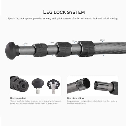 42" Carbon Fiber Travel Tripod Lightweight 13lb Load LS