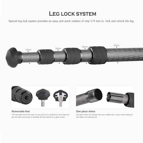 46" Compact Carbon Fiber Travel Tripod Ball Head LS