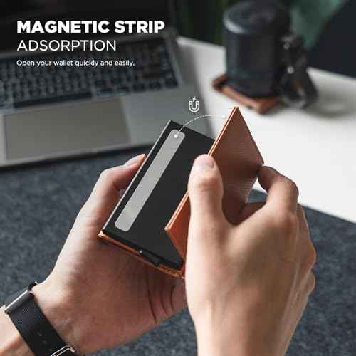 Pop up Card Wallet Minimalist Cash Wallets RFID Blocking Leather Smart Credit Card Holder with ID window for Men