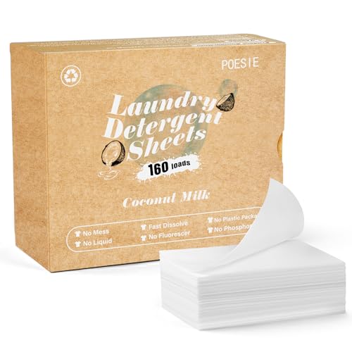 Laundry Detergent Sheets Coconut Milk Scent 160 Count Non Plastic Jugs Portable Laundry Soap Sheet for Clothes Washing Indoor and Outdoor Essentials