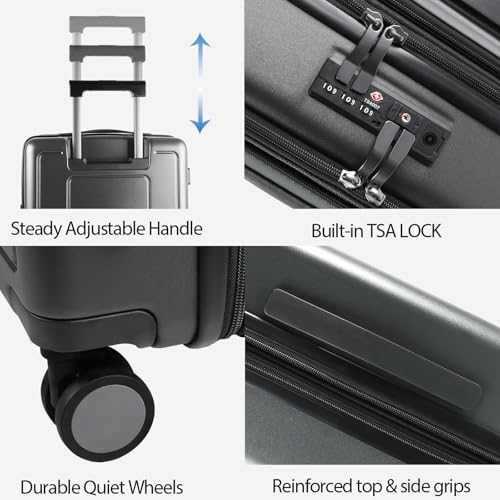Hardside Expandable Carry On Luggage 22x14x9 Airline Approved With Front Business Pockets