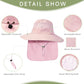 Fishing Hat Breathable Wide Brim Sun Hats with Neck Flap Bucket Hat Outdoor Safari Hat for Men Women UPF 50+ Sun Protection Pink
