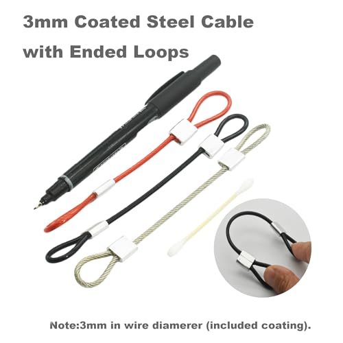 1/8"(3mm) Wire Diam Stainless Steel Cable Eyelets Loops Short Rope Lanyard Safety Tether Chain Lock with Vinyl Coated Cover, 20Pcs 6" Long Red (20 Count)