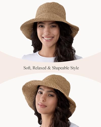 Womens Crochet Straw Sun Hat Foldable Floppy Wide Brim Beach Hat for Summer